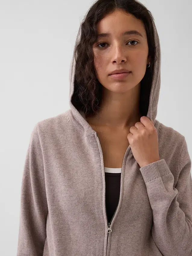 Maglione con cappuccio e zip dal taglio ampio, 100% cotone