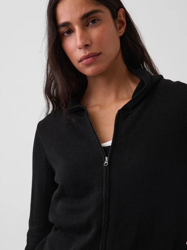 Maglione con cappuccio e zip dal taglio ampio, 100% cotone