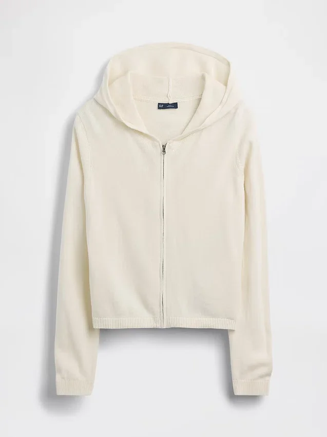 Maglione con cappuccio e zip dal taglio ampio, 100% cotone