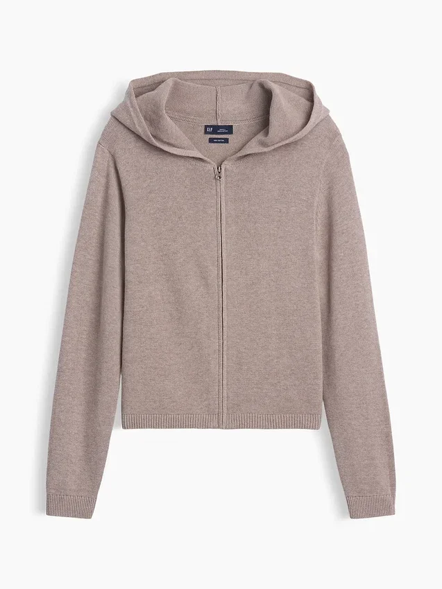 Maglione con cappuccio e zip dal taglio ampio, 100% cotone