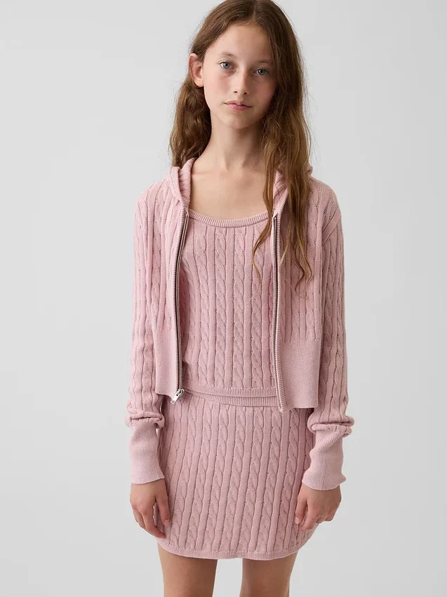 Maglione con cappuccio e zip per bambini in maglia a trecce