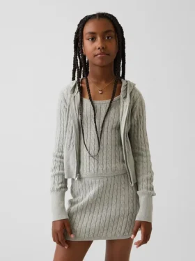 Maglione con cappuccio e zip per bambini in maglia a trecce