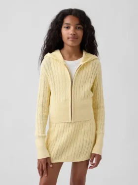 Maglione con cappuccio e zip per bambini in maglia a trecce