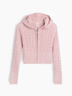 Maglione con cappuccio e zip per bambini in maglia a trecce