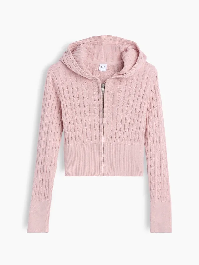 Maglione con cappuccio e zip per bambini in maglia a trecce