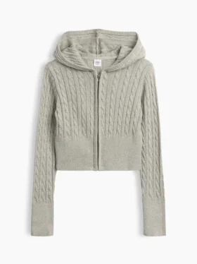 Maglione con cappuccio e zip per bambini in maglia a trecce