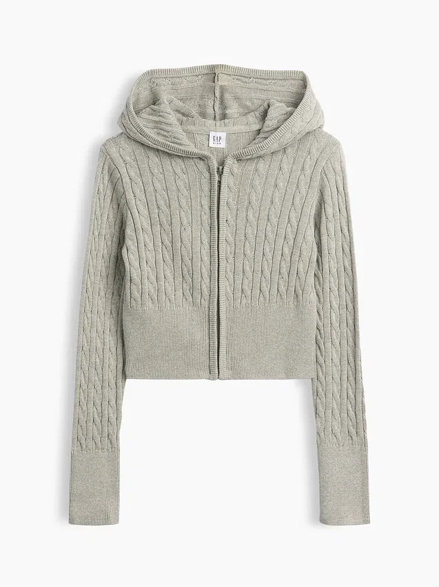 Maglione con cappuccio e zip per bambini in maglia a trecce