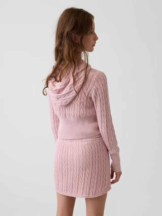 Maglione con cappuccio e zip per bambini in maglia a trecce