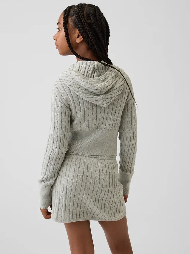 Maglione con cappuccio e zip per bambini in maglia a trecce