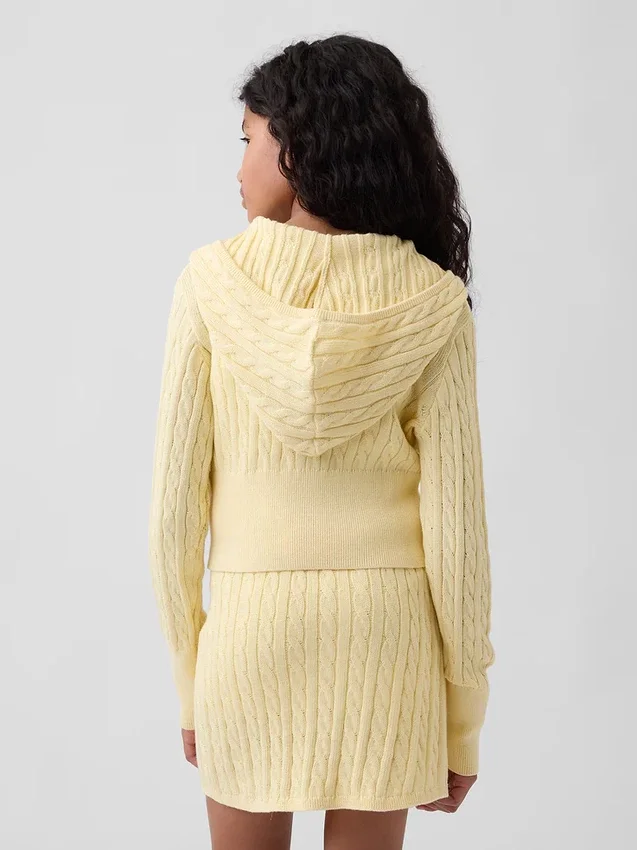 Maglione con cappuccio e zip per bambini in maglia a trecce