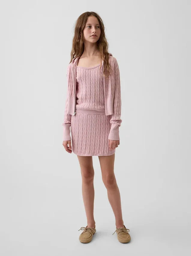 Maglione con cappuccio e zip per bambini in maglia a trecce