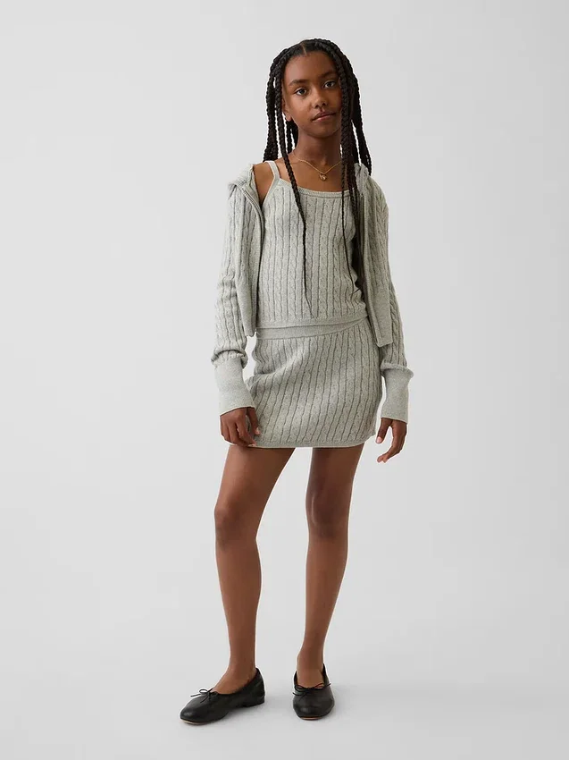 Maglione con cappuccio e zip per bambini in maglia a trecce