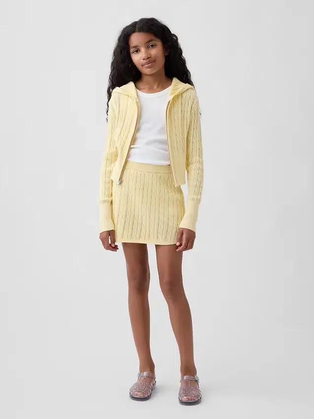 Maglione con cappuccio e zip per bambini in maglia a trecce