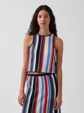 Maglione con scollo all’americana a righe in 100% cotone