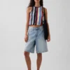 Maglione con scollo all’americana a righe in 100% cotone