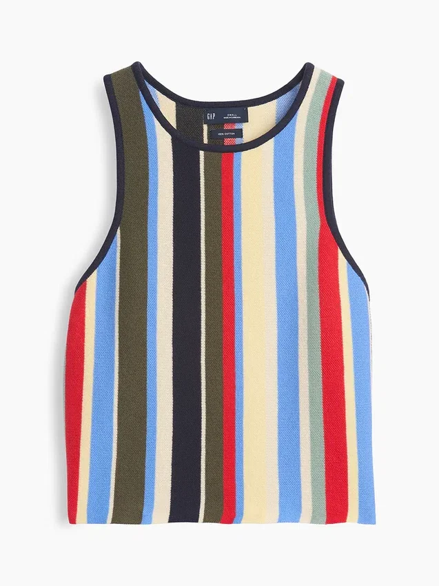 Maglione con scollo all’americana a righe in 100% cotone