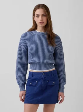 Maglione corto con maniche a campana in 100% cotone
