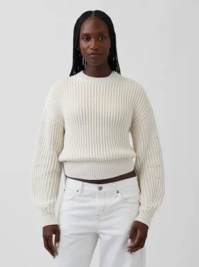 Maglione corto con maniche a campana in 100% cotone