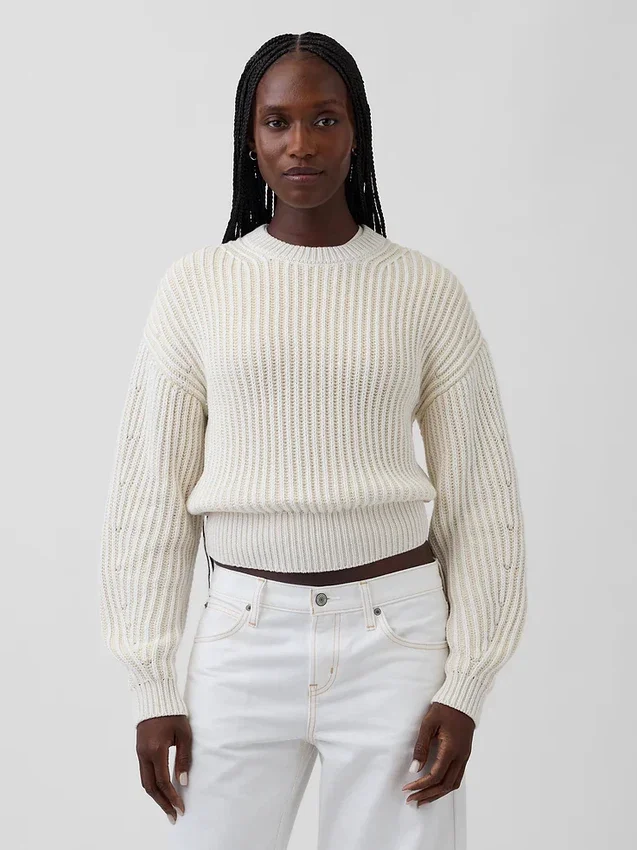 Maglione corto con maniche a campana in 100% cotone