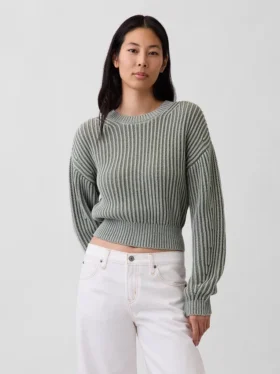 Maglione corto con maniche a campana in 100% cotone