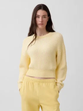 Maglione corto con maniche a campana in 100% cotone