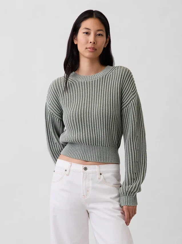Maglione corto con maniche a campana in 100% cotone