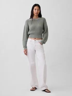 Maglione corto con maniche a campana in 100% cotone