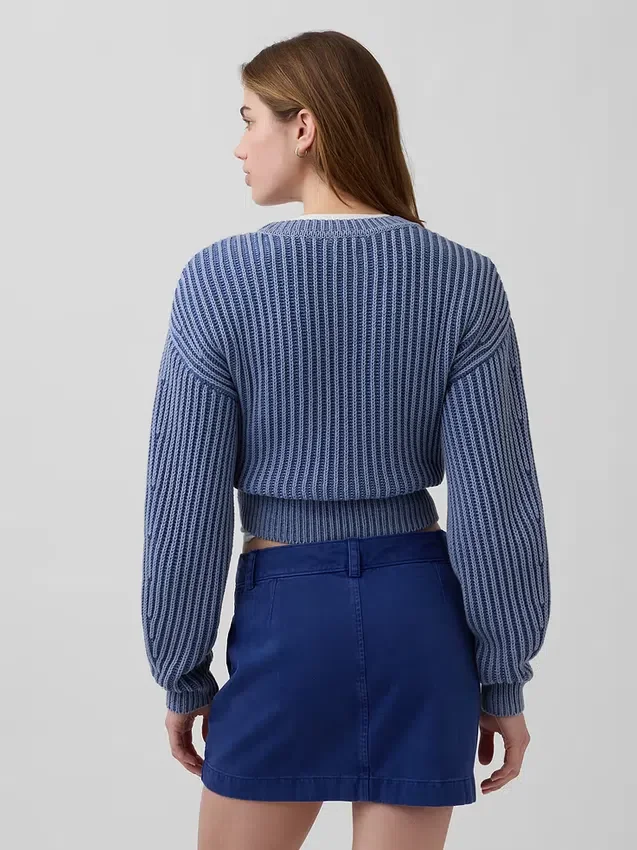 Maglione corto con maniche a campana in 100% cotone