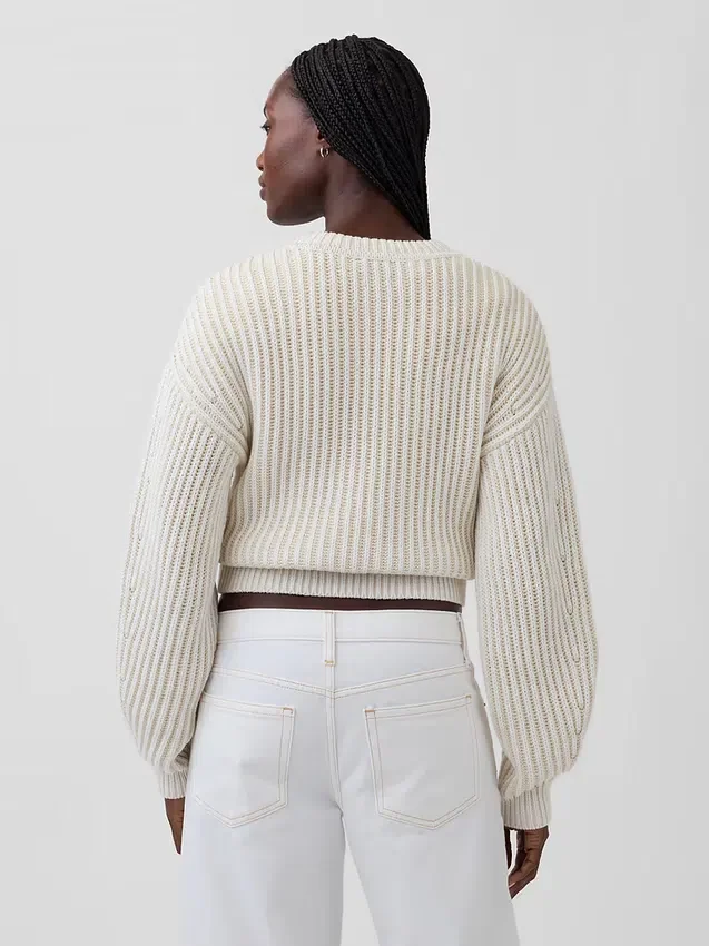 Maglione corto con maniche a campana in 100% cotone