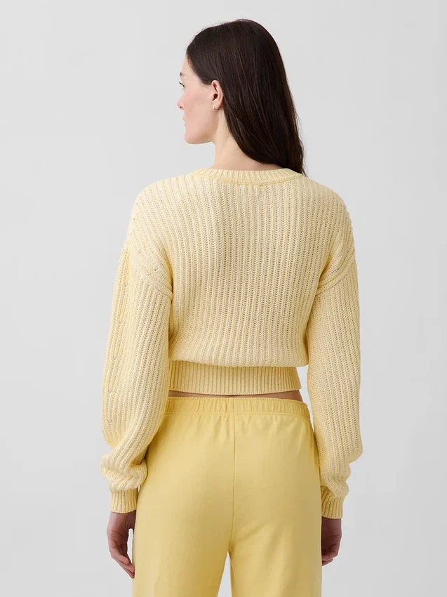 Maglione corto con maniche a campana in 100% cotone