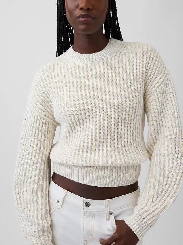 Maglione corto con maniche a campana in 100% cotone