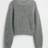 Maglione corto con maniche a campana in 100% cotone