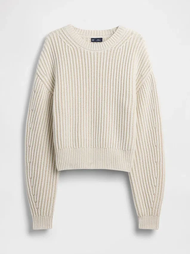 Maglione corto con maniche a campana in 100% cotone