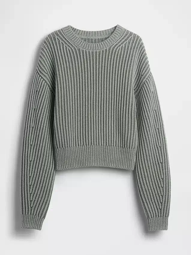 Maglione corto con maniche a campana in 100% cotone