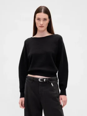 Maglione corto elasticizzato CashSoft con maniche a lanterna