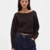 Maglione corto elasticizzato CashSoft con maniche a lanterna
