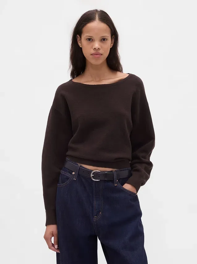 Maglione corto elasticizzato CashSoft con maniche a lanterna