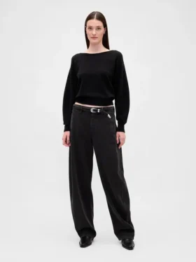 Maglione corto elasticizzato CashSoft con maniche a lanterna