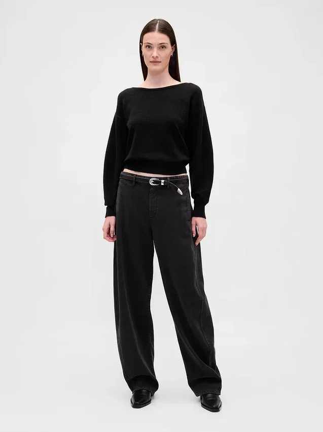 Maglione corto elasticizzato CashSoft con maniche a lanterna