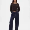 Maglione corto elasticizzato CashSoft con maniche a lanterna