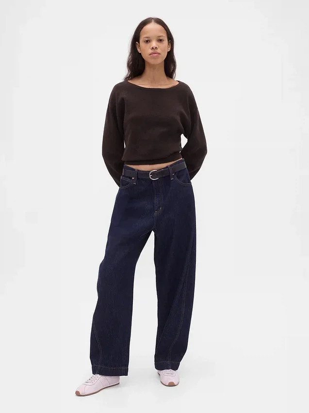 Maglione corto elasticizzato CashSoft con maniche a lanterna