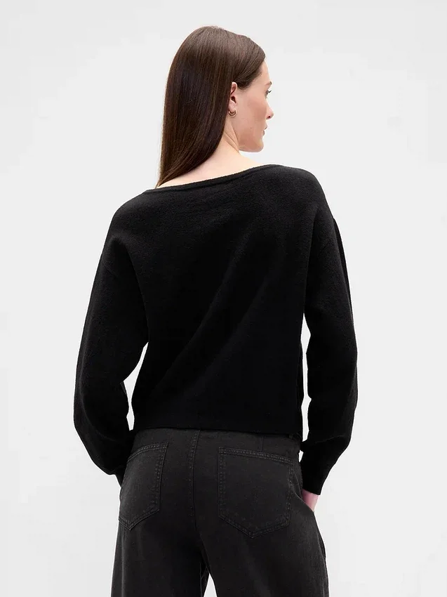 Maglione corto elasticizzato CashSoft con maniche a lanterna