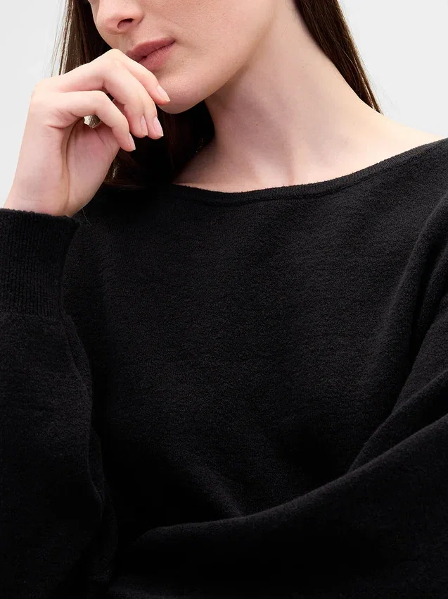 Maglione corto elasticizzato CashSoft con maniche a lanterna