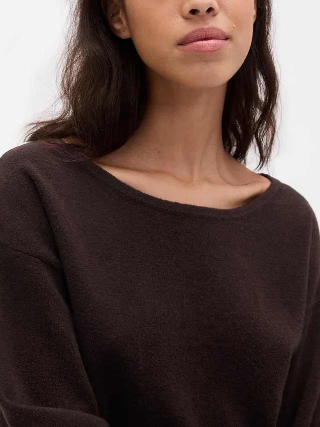 Maglione corto elasticizzato CashSoft con maniche a lanterna