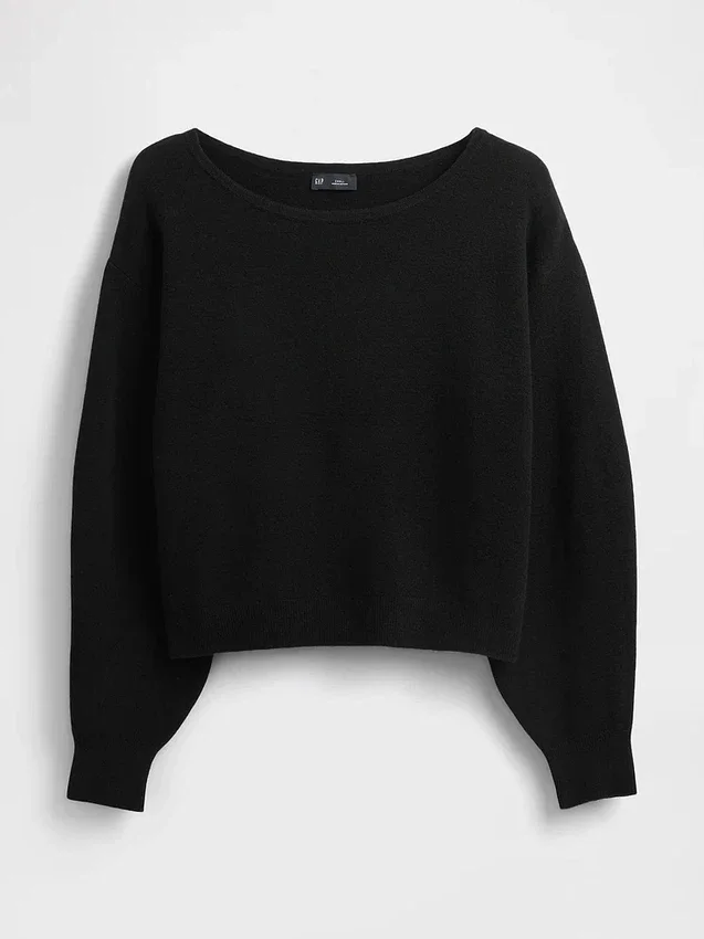 Maglione corto elasticizzato CashSoft con maniche a lanterna