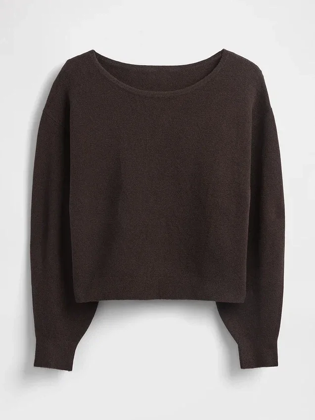 Maglione corto elasticizzato CashSoft con maniche a lanterna