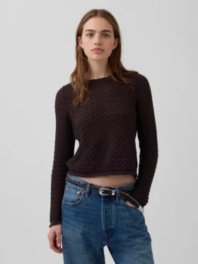 Maglione corto in punto traforato 100% cotone