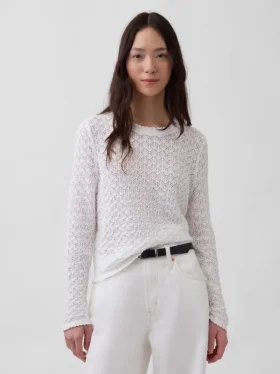 Maglione corto in punto traforato 100% cotone