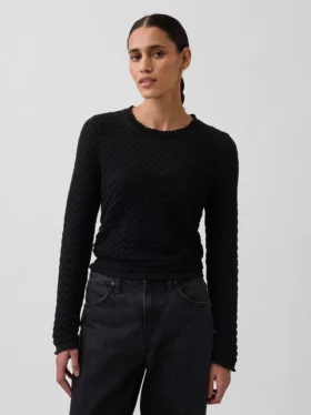 Maglione corto in punto traforato 100% cotone