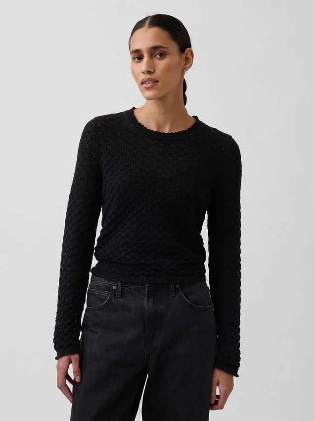 Maglione corto in punto traforato 100% cotone